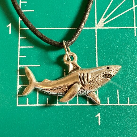 Silver Shark Necklace Black Cord 22" Plated Sea Life Surfer Style Mens Womens - Picture 6 of 6